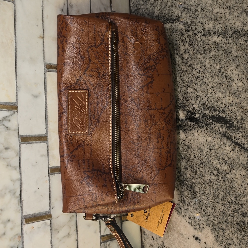 Patricia Nash 'Valerie' Signature Map Print Riot Rust Fold Over Wristlet NWT